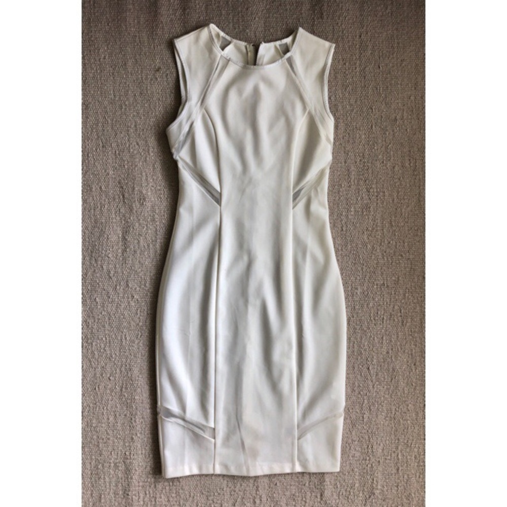 White sleeveless midi dress with sheer detail